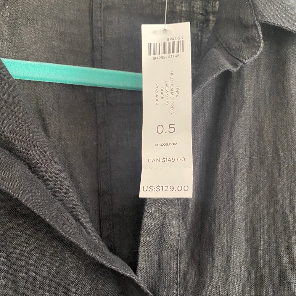 NWT Chico's Hi Low midi dress Black Long-Sleeve Button-Front Shirt Dress - Picture 4 of 11